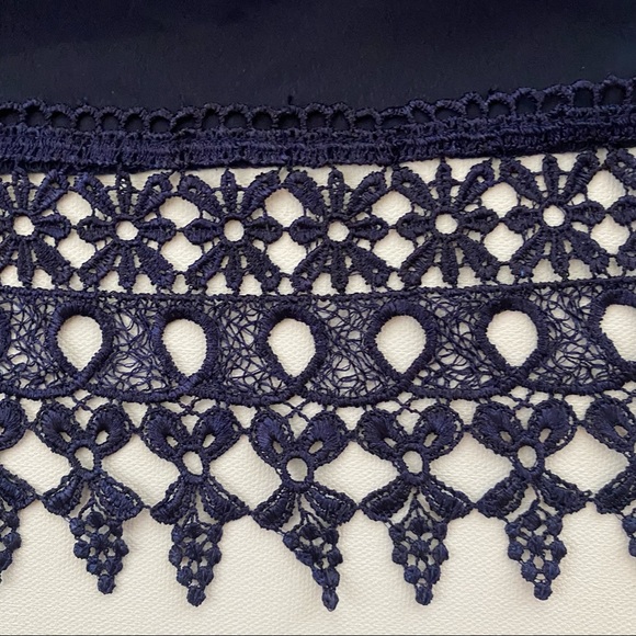 Tobi Sheer Navy Blue Chiffon Lace Trim Crop Top - Picture 6 of 6